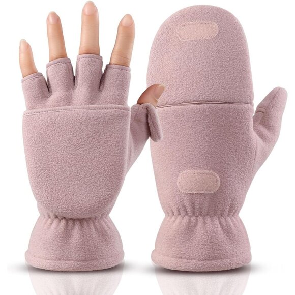 Accessories - Gloves Fingerless Convertible Mitten Thermal Polar Fleece Insulated Lining Pink